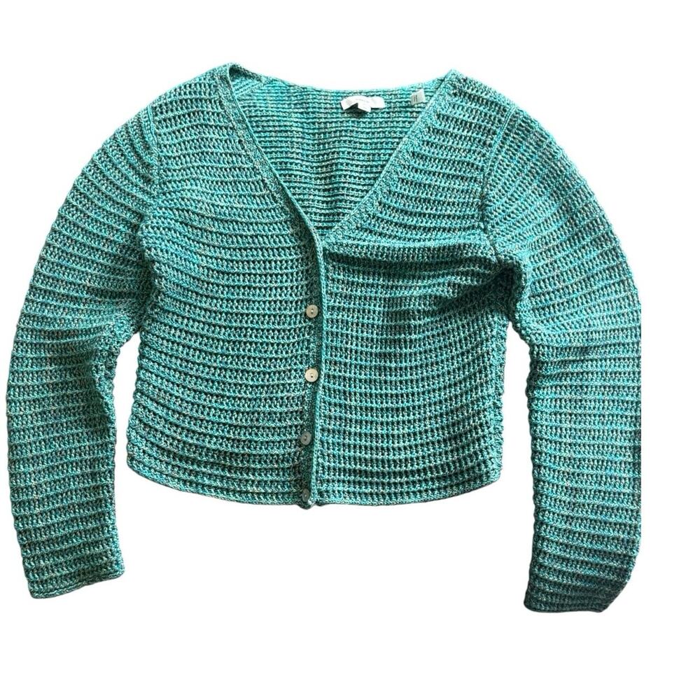Vince Marled Crochet Emerald/Teal Cropped Cardigan - Medium